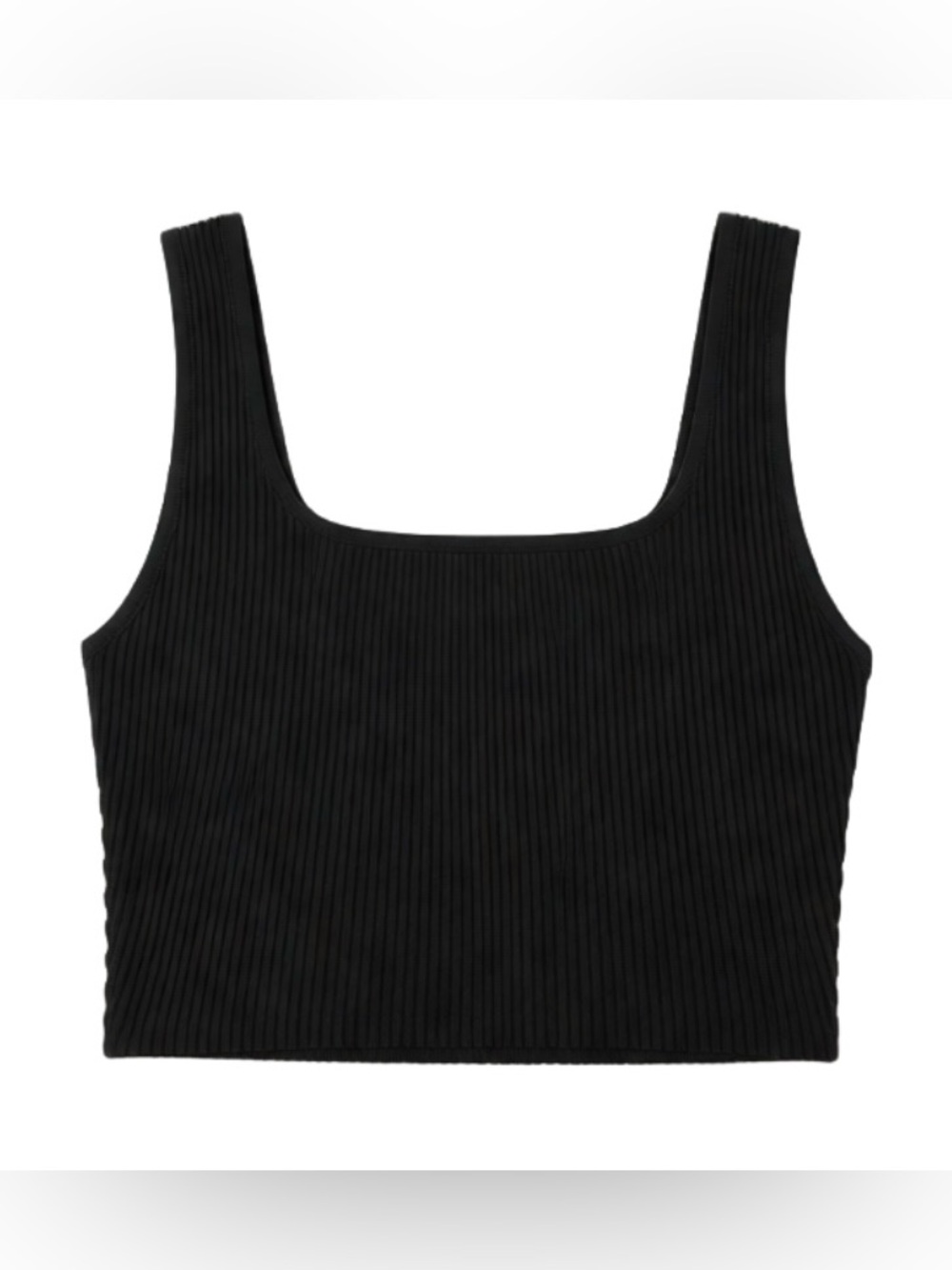 Babaton Black Ribbed Square-Neck Crop Tank Top - Women xxs